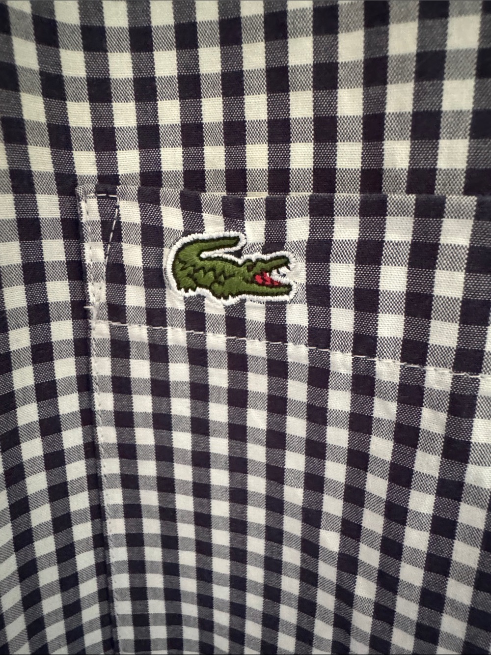 Lacoste Men’s Navy & White Gingham Button-Down Shirt with Crocodile Patch